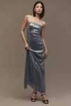 Hutch Strapless Sequin Back-slit Column Midi Dress In Blue