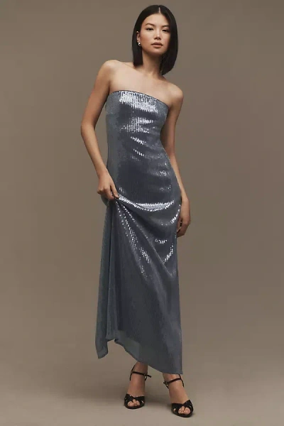 Hutch Strapless Sequin Back-slit Column Midi Dress In Blue