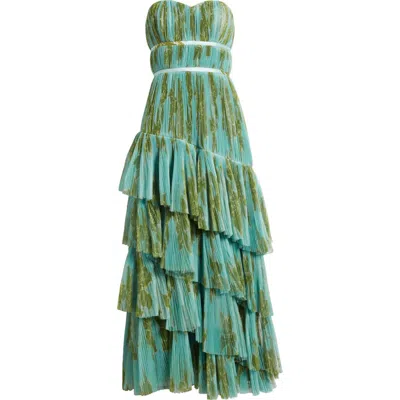 Hutch Lanza Strapless Tiered Ruffle Maxi Dress In Blue