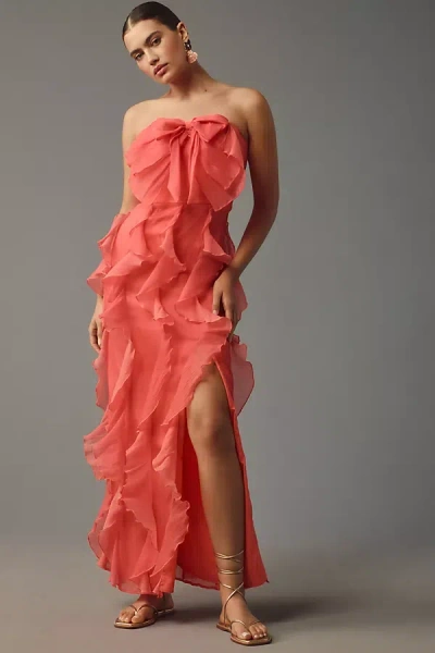 Hutch Strapless Tiered Tulle Maxi Dress In Orange