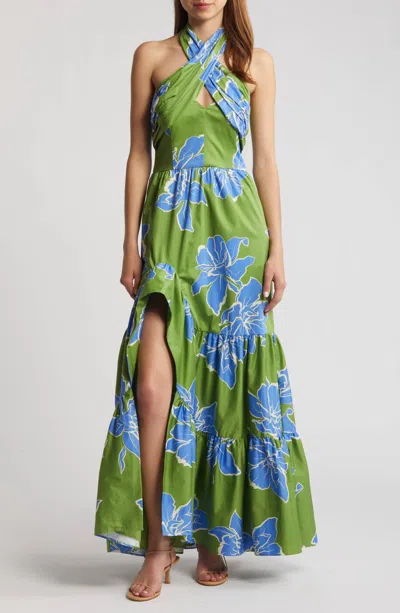 Hutch Stretch Halter Maxi Dress In Green Floral