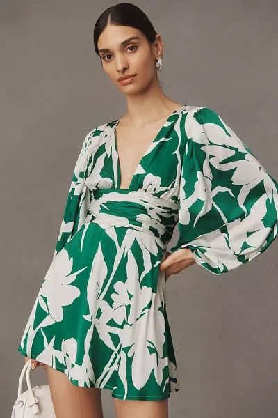 Hutch Stretch Satin Long-sleeve Mini Dress In Green