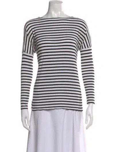 Pre-owned Hutch Striped Bateau Neckline Top In White