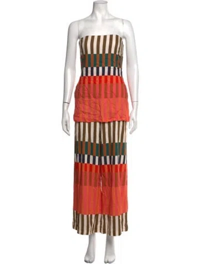 Pre-owned Hutch Striped Strapless Jumpsuit In Orange