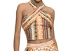 Hutch Suri Halter Wrap Crop Tank Top In Multi