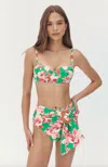 Hutch Tamra Bikini Top In Green Placement Watercolor Lotus Trellis In Multi