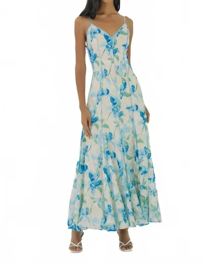 Hutch Tamsin Midi Dress In Ivory Sky Watercolor Vining Daffodils In Multi