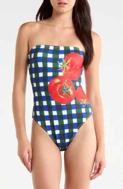Hutch Tavy Gingham Convertible One-piece Swimsuit In Blue