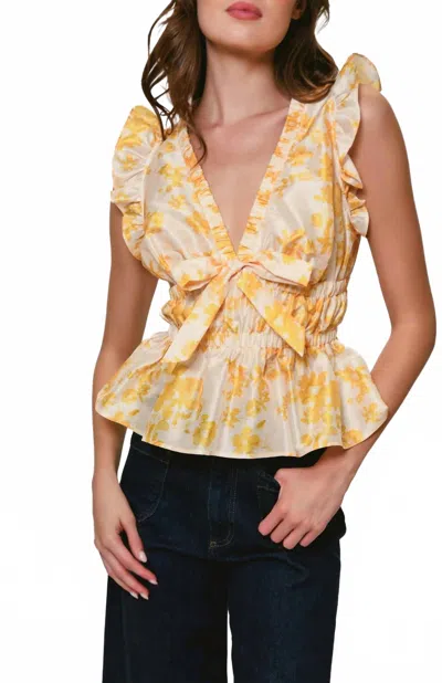 Hutch Tazz Flutter Sleeve Top In Yellow In Multi