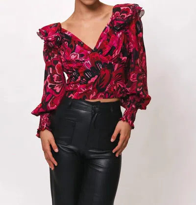 Hutch Teny Long Sleeve Top In Cabernet Textured Retro Floral In Multi