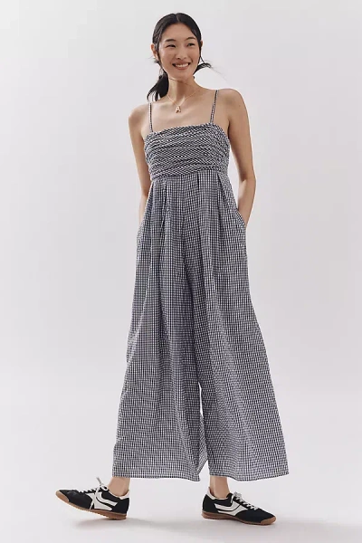 Hutch The Mabel Gingham Sleeveless Wide-leg Jumpsuit In Blue