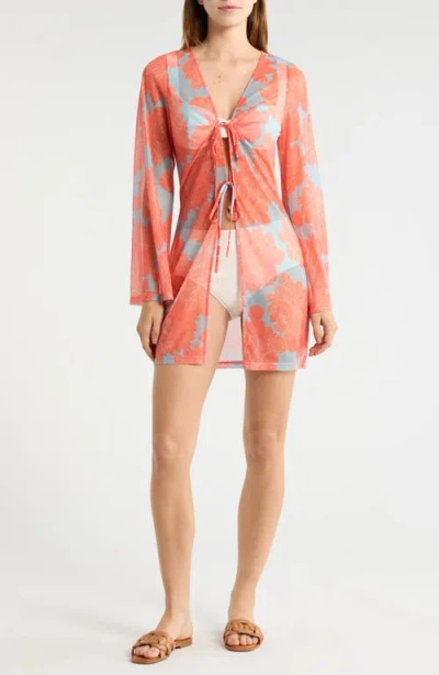 Hutch Tie Front Long Sleeve Cover-up In Pink