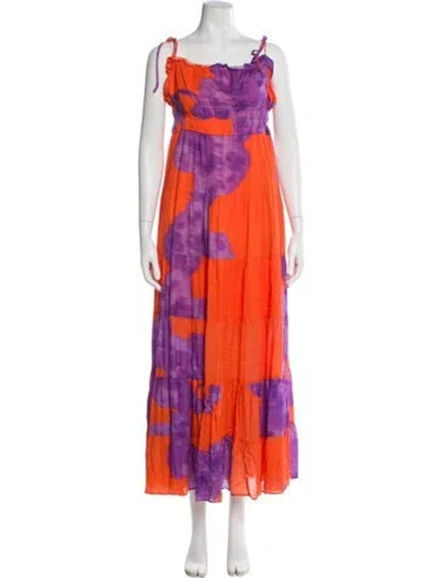 Pre-owned Hutch Tie-dye Print Long Dress In Orange