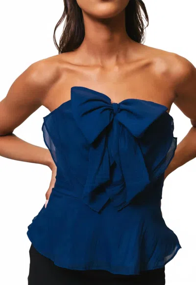 Hutch Tiff Strapless Bow Peplum Top In Blue