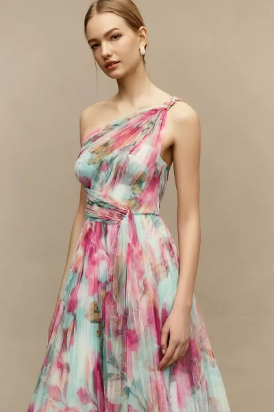 Hutch Tulle One-shoulder Midi Dress In Multi