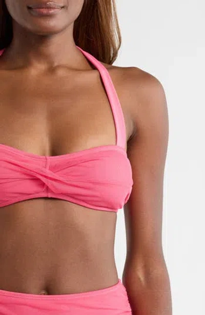 Hutch Twist Front Mesh Bikini Top In Pink