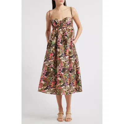 Hutch Twist Strap Sleeveless Midi Dress In Multicolor Tropical