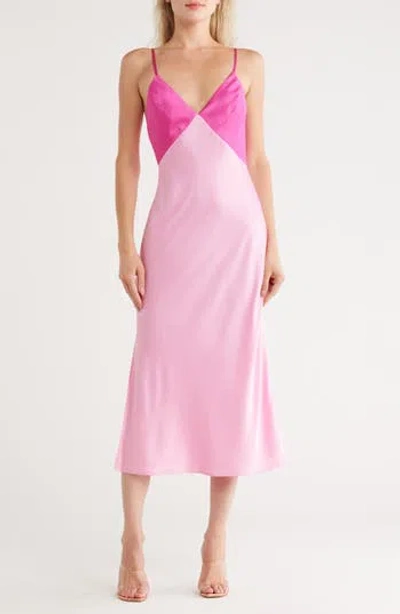 Hutch Two Tone Satin Midi Slipdress In Multi