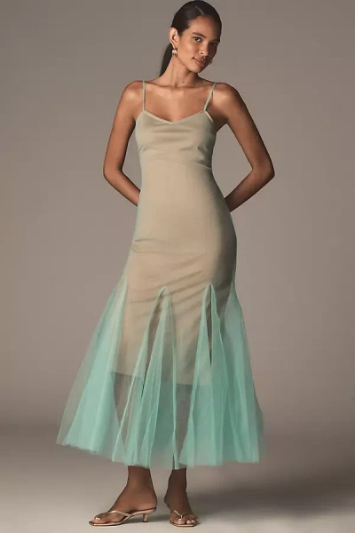 Hutch Two-tone Sheer Sleeveless Ruffle-hem Maxi Dress