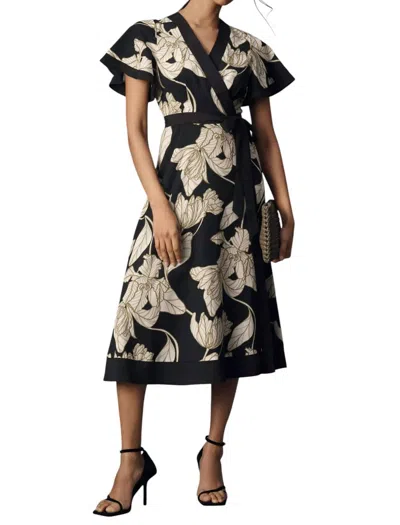 Hutch Tyler Dress In Black Dramatic Vining Iris In Multi