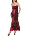 Hutch Tylia Sleeveless Ruched Maxi Dress In Black Pink Chinoiserie Bouquet