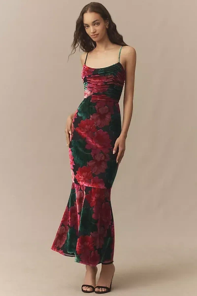Hutch Tylia Ruched Floral Velvet Maxi Dress In Multi