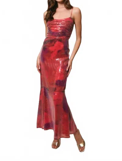 Hutch Tylia Ruched Maxi Dress In Grenadine Painters Canvas In Multi