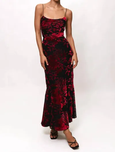 Hutch Tylia Sleeveless Ruched Maxi Dress In Black Pink Chinoiserie Bouquet In Multi