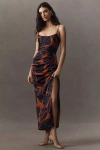 HUTCH LUXE SLEEVELESS RUCHED SIDE-SLIT SATIN MAXI DRESS