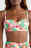 Hutch Tamra Bikini Top In Green Placement Watercolor Lotus Trellis