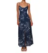Hutch Valente Two Tone Block Print Floral Maxi Dress In Navy In Blue