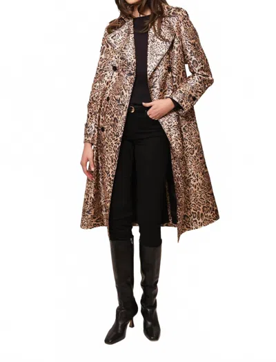 Hutch Vance Long Sleeve Classic Trench Coat In Natural Realistic Swirl In Animal Print