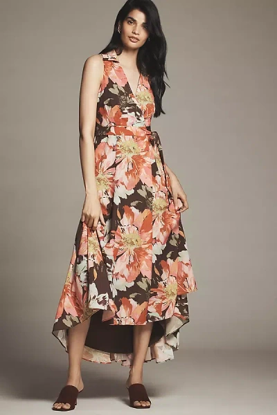 Hutch Velva Sleeveless Collared Wrap Midi Dress In Multi