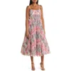 Hutch Vita Floral Pleated Tulle A-line Gown In Pink Laughing Lillies Tulle