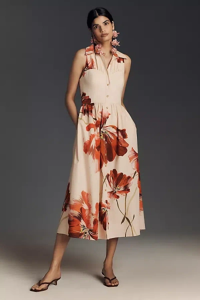 Hutch Vivian Sleeveless Midi Shirt Dress In Sand