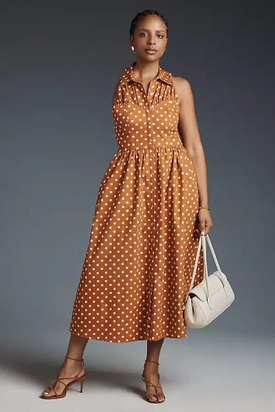 Hutch Vivian Sleeveless Midi Shirtdress In Brown