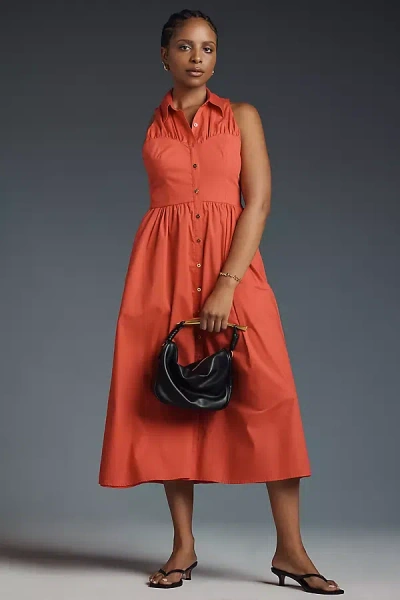 Hutch Vivian Sleeveless Midi Shirtdress In Orange