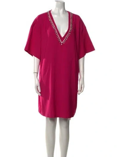 Pre-owned Hutch V-neck Knee-length Dress In Pink