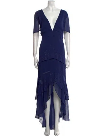 Pre-owned Hutch V-neck Long Dress In Blue