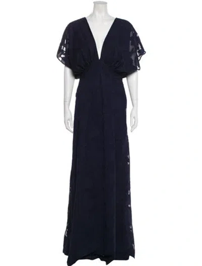 Pre-owned Hutch V-neck Long Dress In Blue