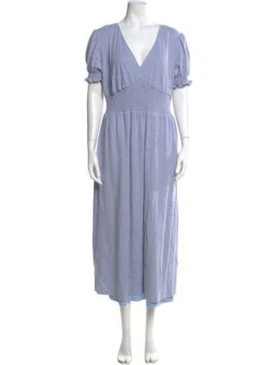 Pre-owned Hutch V-neck Long Dress In Blue