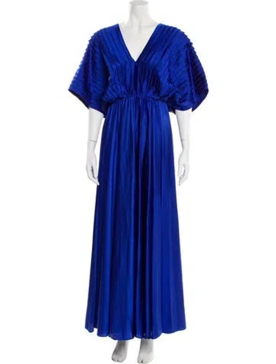 Pre-owned Hutch V-neck Long Dress In Blue