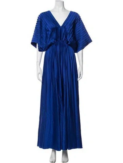 Pre-owned Hutch V-neck Long Dress In Blue
