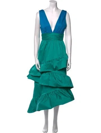 Pre-owned Hutch V-neck Midi Length Dress In Multi