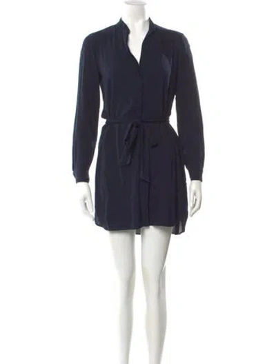 Pre-owned Hutch V-neck Mini Dress In Blue