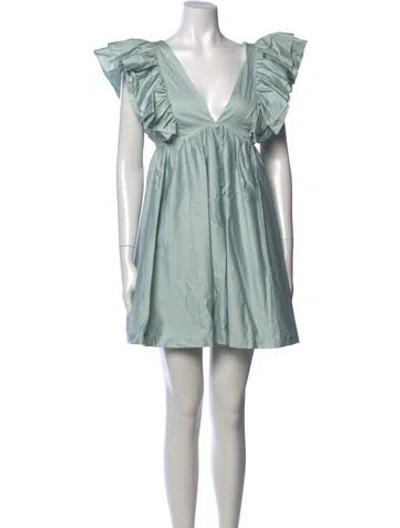 Pre-owned Hutch V-neck Mini Dress In Green