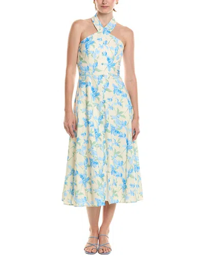Hutch Wally Linen-blend Midi Dress In Blue