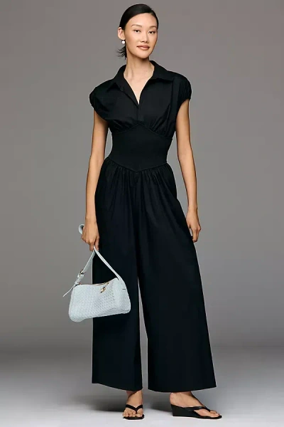 Hutch Wide-leg Short-sleeve V-neck Jumpsuit In Black