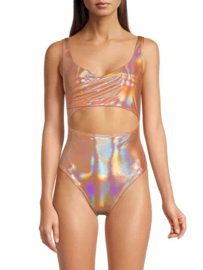 Hutch Women's Abstract Cutout Wrap One Piece Swimsuit In Orange Shimmer