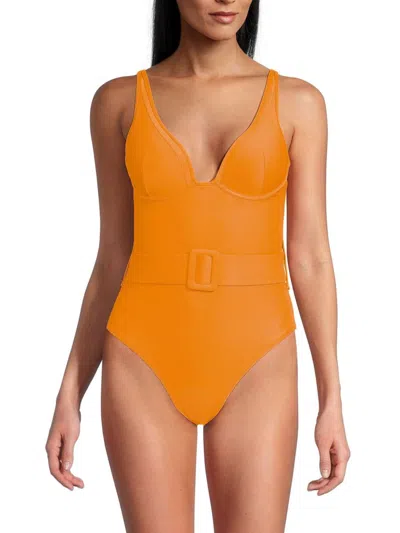 Hutch Women's Belted One Piece Swimsuit In Peach Multi